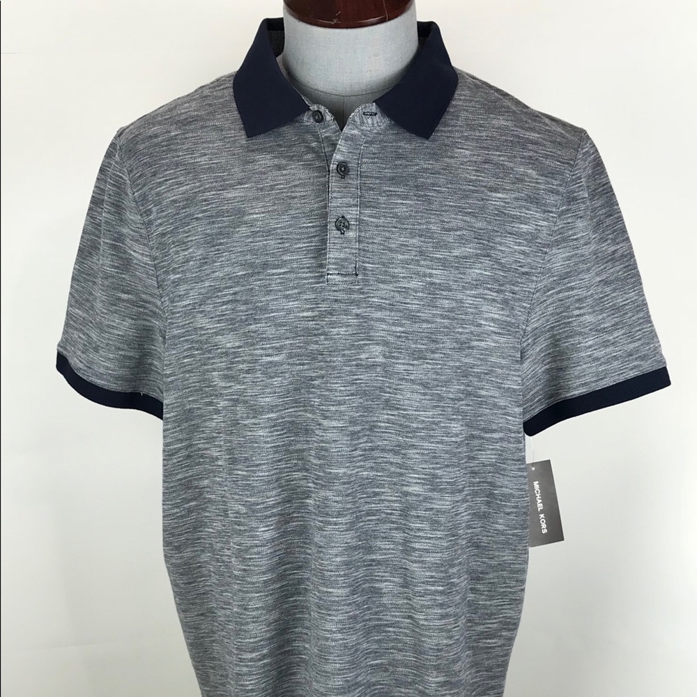 MICHAEL KORS Mens Polo Shirt Heather Gray Blue XL